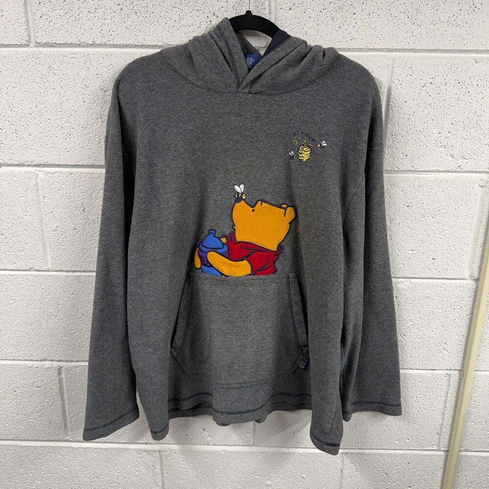 VTG 90s Disney Winnie The Pooh Size XL Fleece Pullover Hoodie Pocket Bee Kind